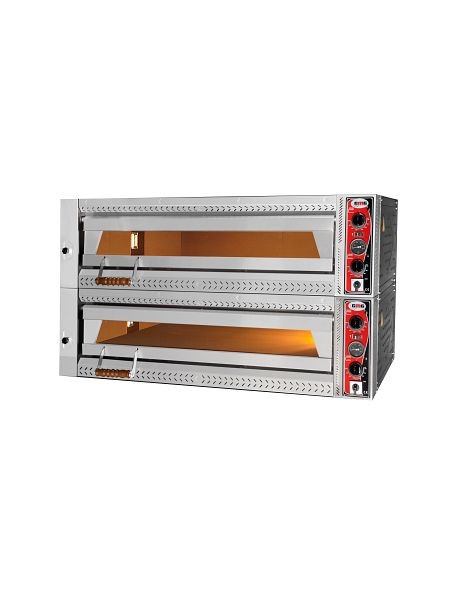 Four à pizza GMG Maxima V, 9+9x Ø 35cm, 24 kW 400V, empilable, entièrement en brique réfractaire, 2 chambres de cuisson, PEF105105 V-DE
