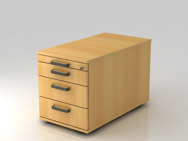Conteneur roulant Hammerbacher 80cm, 3 tiroirs, poignée bande de verrouillage hêtre, 42,8x51,2x80 cm, 1/2/3/3 HE, VTC30/6/6/SG