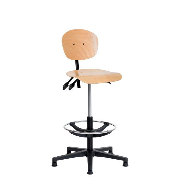Chaise de travail SOFAME NATUR avec patins et repose-pieds, hauteur d'assise 53-79, piètement polyamide, W050050014