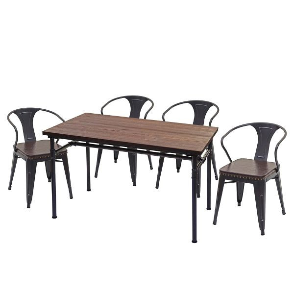 Ensemble de salle à manger Mendler HWC-H10, 4x chaise de salle à manger table de salle à manger, bois d'orme FSC gastronomie industrielle, marron, 72467+72486