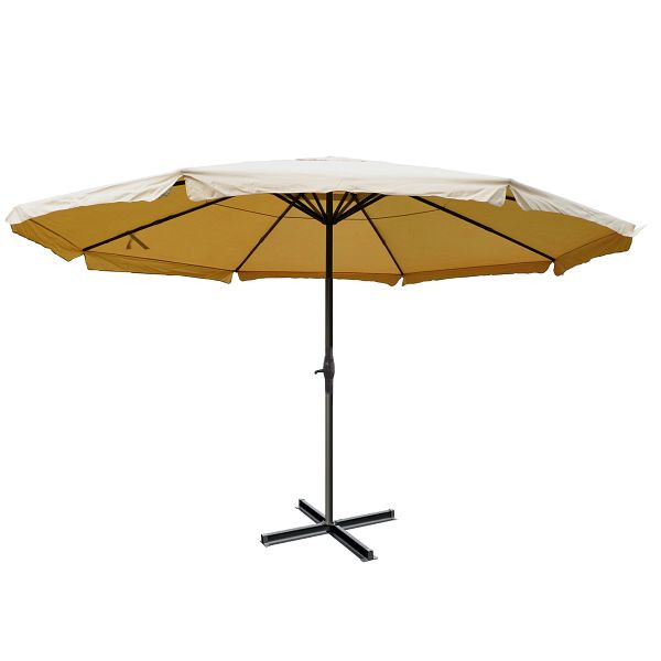 Parasol Mendler Meran Pro, parasol marché gastronomie avec volant Ø 5m polyester/aluminium 28kg, crème sans pied, 34344