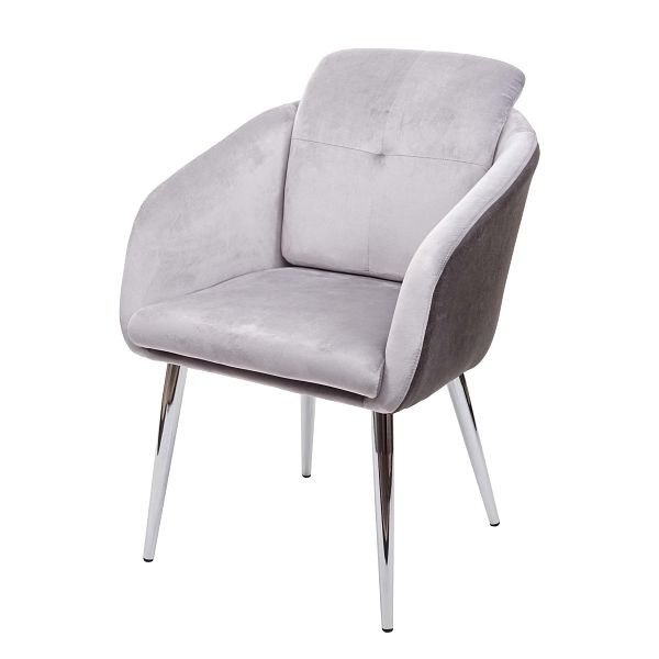 Chaise de salle à manger Mendler HWC-G48, chaise de cuisine, fauteuil rembourré, similicuir velours avec accoudoirs, gris, 71555