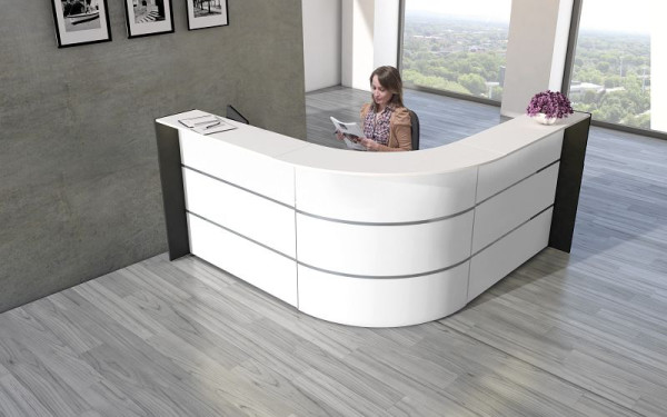 Comptoir d'angle Kerkmann Bari, L 2350 mm x P 2350 mm x H 1120 mm, couleur : blanc/anthracite, 21356610