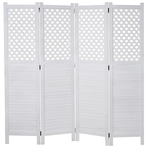 Mendler Paravent HWC-A84, écran de confidentialité pour cloison de séparation, ornements 170x161cm, blanc, 59914