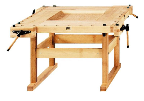 Banc de rabotage ANKE; 4 lieux de travail; 1620 x 1620 x 880 mm; Portée de toutes les pinces 105 mm; pour la formation; avec 4 paires de crochets de banc rectangulaires, 800.031