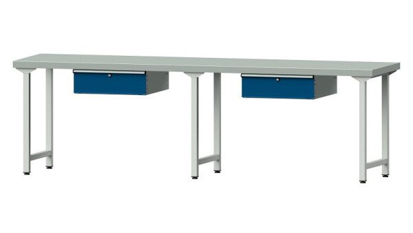 Bancs de travail ANKE table de travail, modèle 93, 2800 x 700 x 850 mm, RAL 7035/5010, ZBP 50 mm, 400.430