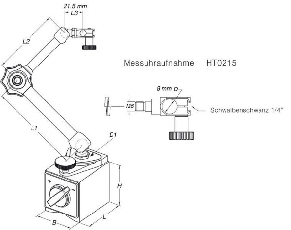 HoldTec Gelenkmessstativ 271,5mm mit Feineinstellung am Magnet, HT4310