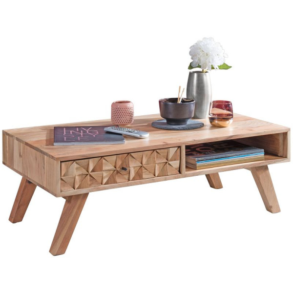 Table basse Wohnling REWA 95 x 35 x 50 cm en bois d'acacia massif, WL5.599