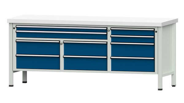 Établis ANKE Établi en caisson, modèle 285 V, 2000 x 700 x 850 mm, RAL 7035/5010, KSP 50 mm, 304.586