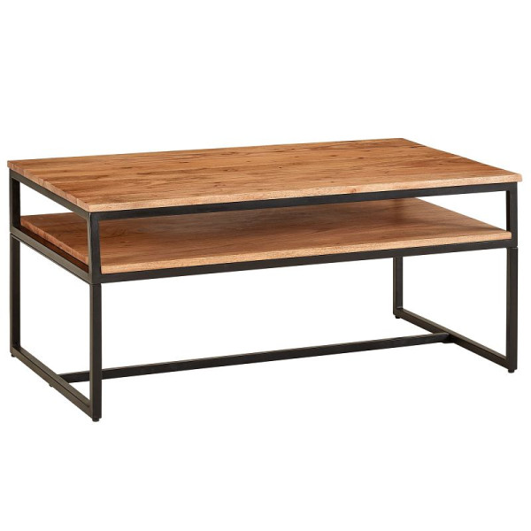Wohnling Table basse 100 x 60 x 45 cm en bois massif et métal, table de salon, table d'acacia, table de chambre industrielle avec espace de rangement, WL6.365