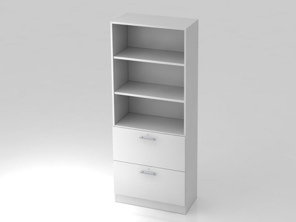 Armoire Hammerbacher 5OH, 2HR, poignée de garde-corps pour panneau de plinthe blanc/blanc, 80x42x200,4 cm (LxPxH), V7300/W/W/RE