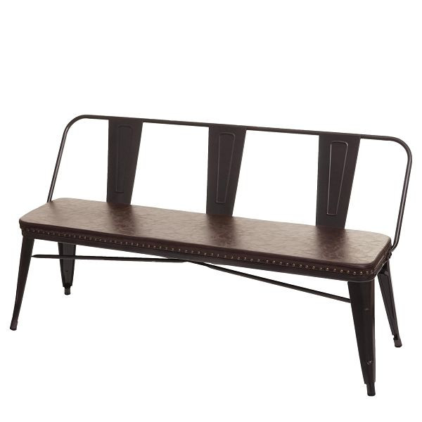 Banc Mendler 3 places HWC-H10, banc de vestiaire, banc de salle à manger, cuir artificiel Chesterfield Industrial Gastronomy, brun noir, 72491