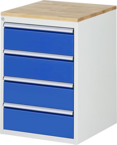 Armoire à tiroirs RAU série 7000, L580 x P650 x H825 mm, plan de travail en hêtre massif, tiroirs : 4xH180 mm, 13-L5.1A-W.11