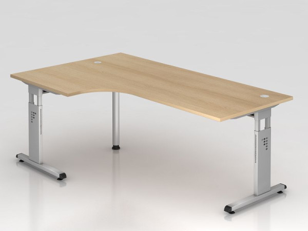 Table d'angle Hammerbacher pied C 200x120cm 90° chêne/argent, forme d'angle 90°, peut être montée à gauche ou à droite, hauteur de travail 65-85 cm, VOS82/E/S