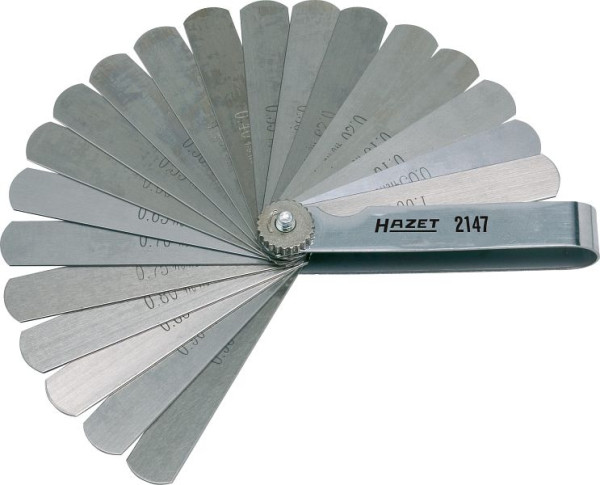 Jauge d'épaisseur Hazet, 0,05 - 1,0, contrôle de l'écartement des électrodes sur les bougies Dimensions mm = jeu de jauges d'épaisseur D 20 pièces 0,05 - 1,0, 2147