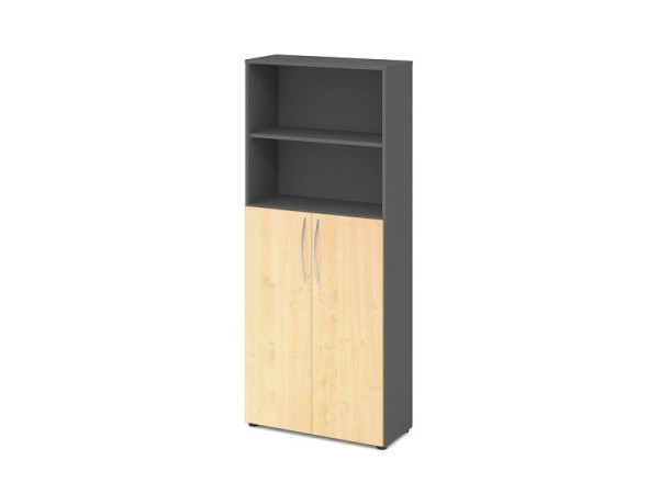 Étagère Hammerbacher 5OH, portes 3OH en dessous BM graphite/érable, V4770/G/3/BM