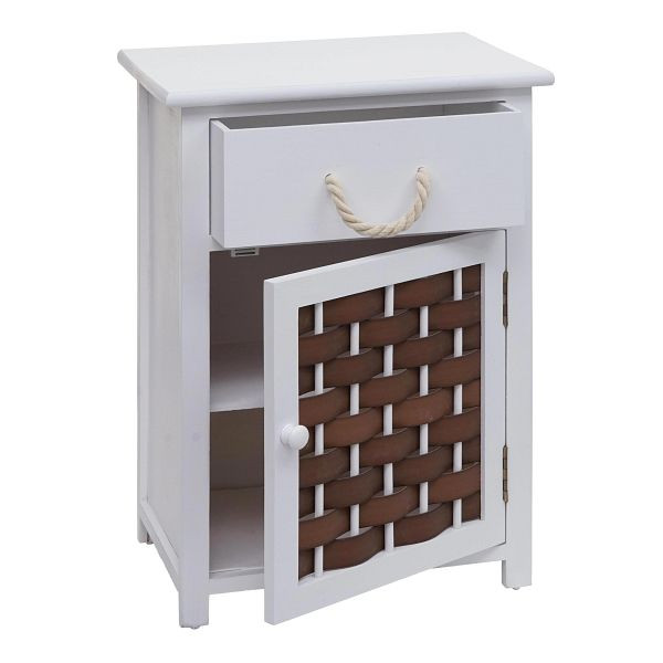 Commode Mendler HWC-K83, armoire à tiroirs, bois 55x39,5x28,5cm, blanc, polyrotin marron, 97636
