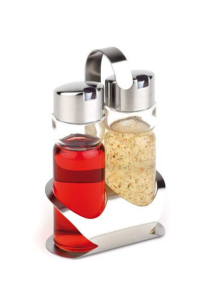APS Huilier/vinaigrier -Pro-, 12 x 8 cm, hauteur : 19 cm, acier inoxydable mat, verre, PP, vinaigre - huile, récipient en verre pour vinaigre/huile, 40476