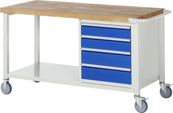 Etabli mobile RAU série 8000, 4 x tiroirs, étagère, 1500x880x700 mm, 05-8162A6-157B4S.11