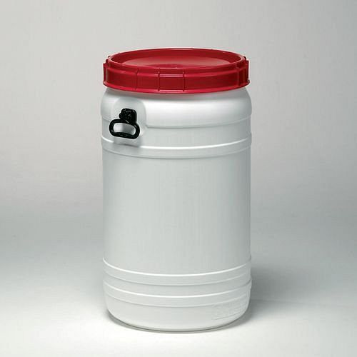 Fût à col super large DENIOS SWH 110, en polyéthylène (PE), volume de 110 litres, blanc-rouge, 179-660