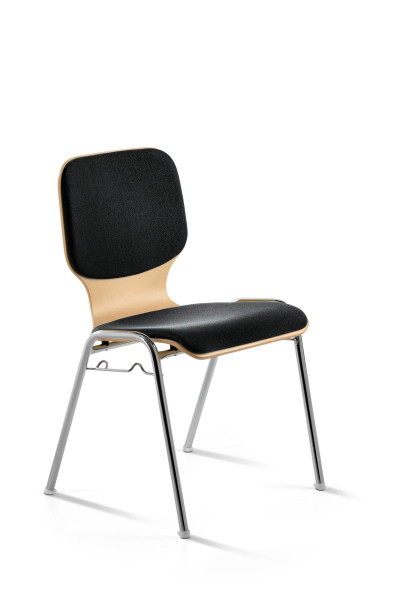 Chaise empilable Mayer Sitzmöbel , structure chromée, coloris hêtre, assise et dossier rembourrés, hauteur d'assise 46 cm, noir, 2116_01_26397