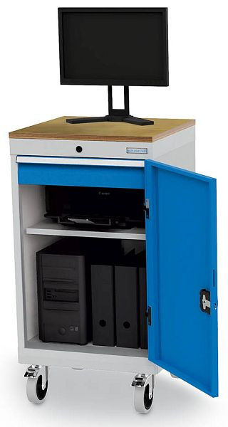 Armoire informatique mobile Bedrunka+Hirth, profondeur 500 mm, 1 x tiroir, 1 x étagère, 1 x porte battante Dimensions en mm (LxPxH) : 530 x 500 x 1000, 04.530.02A