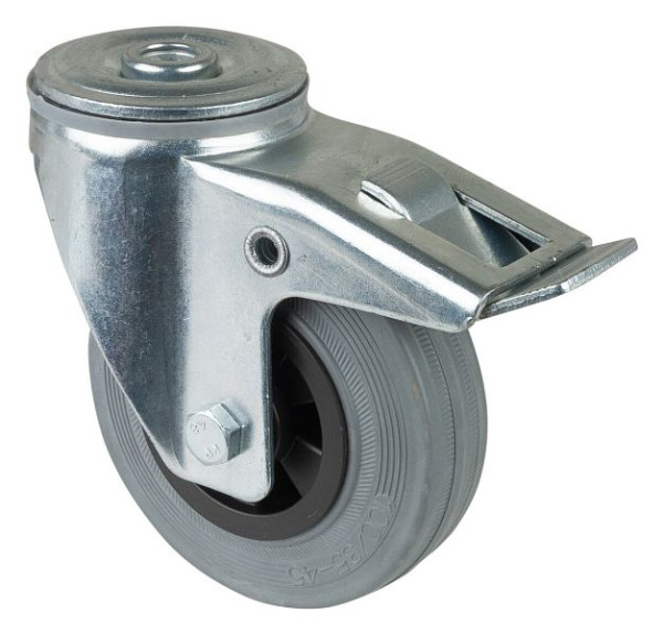Rouleau de transport BS rollers avec frein, largeur 30 mm, Ø100 mm, jusqu'à 70 kg, bande de roulement en caoutchouc gris, roulement à rouleaux, lot de 2, L121.B46.100