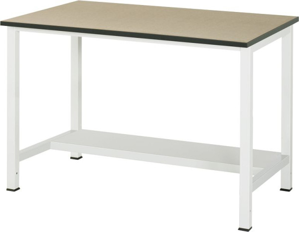 Table de travail RAU série 900, L1250xP800xH825mm, plan de travail en MDF (panneau de fibres de moyenne densité), épaisseur 22mm, avec étagère en bas, profondeur 320mm, 03-900-3-F22-12.12