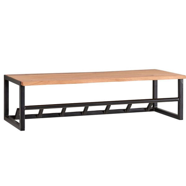Wohnling Design porte-manteau mural en bois massif d'acacia / métal 80x22x33 cm, porte-manteau avec étagère et tringle à vêtements, porte-manteau de couloir en bois mural, WL6.353