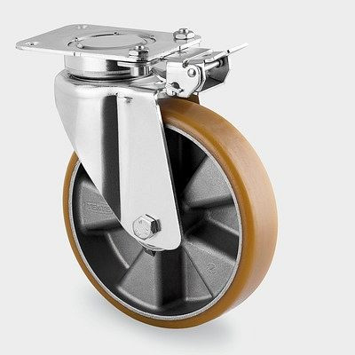 Roulette pivotante TENTE-ROLLEN avec frein, roue Ø 160 mm, capacité de charge 600 kg, hauteur 210 mm, avec blocage directionnel, 3641ITP160P63 Flat