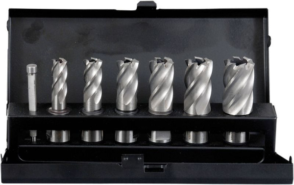 Carotteuse Projahn en coffret en tôle d'acier HSS-Co 8% 7 pièces diamètre 12/14/16/18/20/22 mm, 1 x tige de guidage, 60039