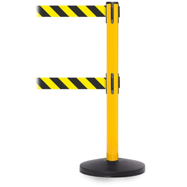 ALLPAX Stoppo XL support de barrière jaune, double cordon 2 x 3,4 m bandes jaunes noires, 10011296