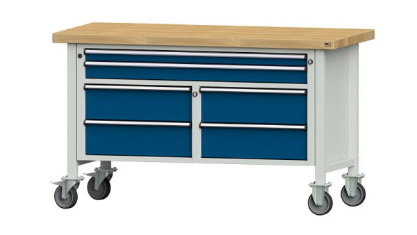 Établis ANKE établi à caissons, modèle 255 V, 1500 x 700 x 900 mm, RAL 7035/5010, BMP 50 mm, mobile, 304.163