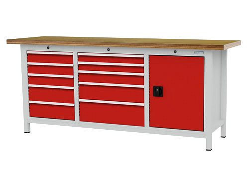 Établi à caissons Bedrunka+Hirth, R 18-16 et R 24-16, nombre de tiroirs : 10, dimensions : 2000 x 600 x 859 mm, capacité de charge du(des) tiroir(s) : 50 kg, 03T520H60250