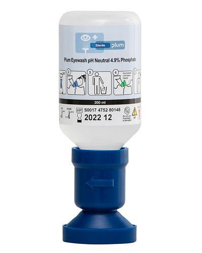 Flacon de lavage oculaire DENIOS MONO avec 200 ml de solution tampon phosphate au pH neutre, UE : 0,2 litre, 145-541