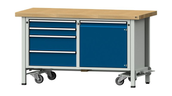 Établis ANKE Établi en caisson, modèle 131 V, 1500 x 700 x 850 mm, RAL 7035/5010, BMP 50 mm, avec dispositif d'entraînement abaissable, 305.262