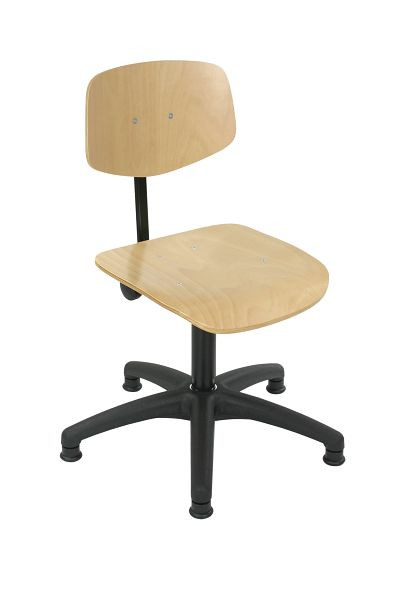 Chaise de travail Lotz, assise et dossier en hêtre naturel, laqué, piètement en plastique noir, grands patins, hauteur d'assise 415-605 mm, 6162.02
