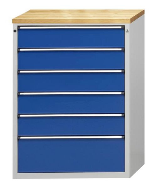 Armoire à tiroirs ANKE; 910 x 675 x 1280 mm; RAL 7035/5010; Baignoire avec tapis antidérapant; 6 tiroirs 180, 180, 180, 180, 180, 300 mm, 610.304
