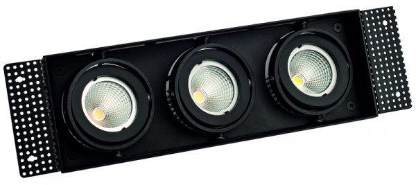 rutec Projekt VANYA spot encastrable en aluminium moulé sous pression 50mm orientable, carré, IP20, sans bride, 3 flammes - noir, PEE732