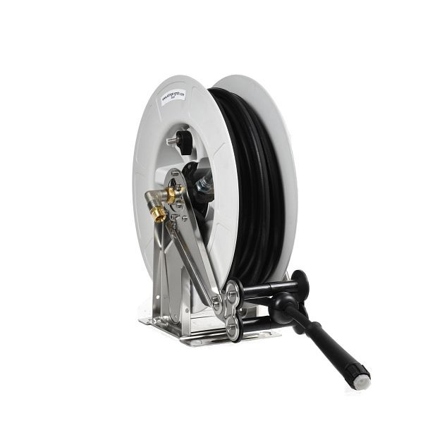 Enrouleur de tuyau Ebinger OSK 400 avec boîtier en plastique ABS, cadre et axe peints en acier, moyen : alimentaire, tuyau de 15 m, 3.404.204