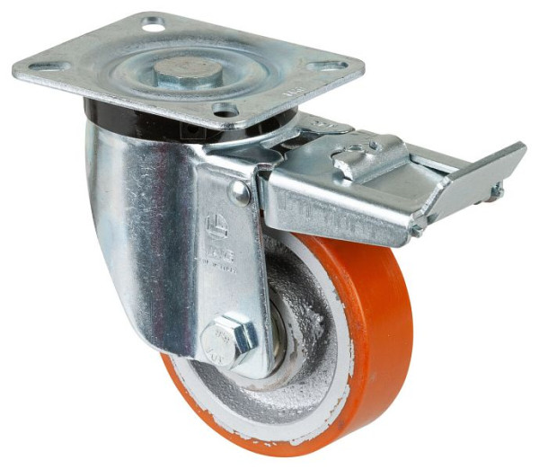 Roulettes BS Roulette robuste avec frein, largeur 30 mm, Ø100 mm, jusqu'à 300 kg, polyuréthane coulé 95 Shore A, corps de roue coulé, roulement à billes, N120.C10.101
