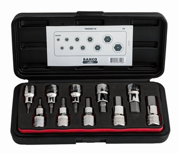 Jeu de douilles tournevis Bahco 1/2", 10 pièces, 6 pans, pouces, 7809Z/10