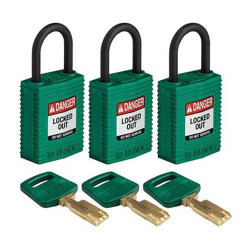 Cadenas Brady SafeKey, nylon, paquet de 3, anse transparente hauteur 25,40 mm, vert, 311936