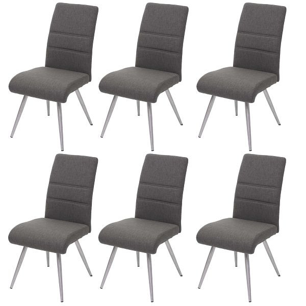 Mendler set de 6 chaises de salle à manger HWC-G55, chaise de cuisine, tissu/textile acier inoxydable brossé, gris-brun, 3x71708