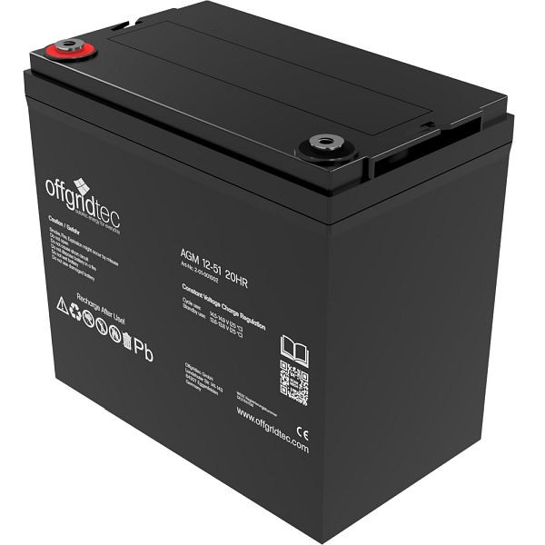 Offgridtec AGM 51Ah 20HR 12V - batterie solaire extrêmement résistante aux cycles, 2-01-001002