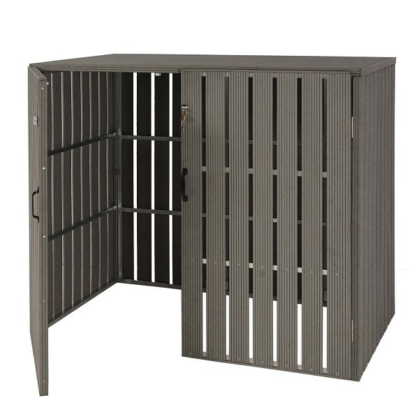 Mendler XL 2/4 WPC Habillage de poubelle HWC-J28, poubelle à roulettes, aspect métal bois, extensible, gris, 75983+75984