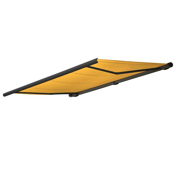 Store à cassette électrique Mendler T123, store cassette complète 4,5x3m, polyester jaune, cadre anthracite, 76476+58310