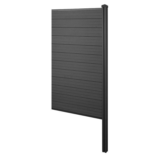 Mendler Brise-vue WPC Sarthe, clôture pare-vent, poteau WPC à encastrer dans le béton, élément d'extension étroit, 98cm anthracite, 76248+3x76239+76242+76263