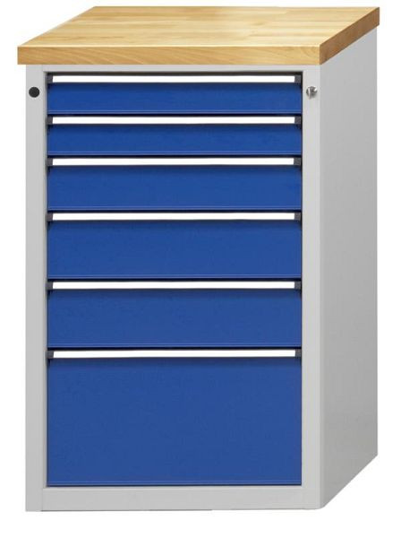 Armoire latérale ANKE; 660 x 615 x 980 mm; RAL 7035/5010; Baignoire avec tapis antidérapant; 6 tiroirs 90, 90, 120, 150, 150, 300 mm, 600.310