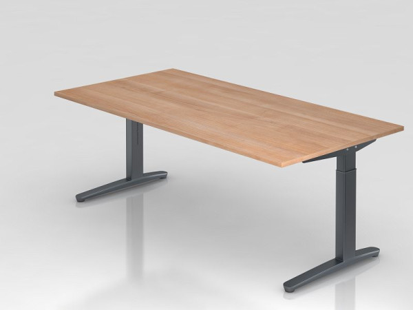Bureau Hammerbacher pied C 200x100cm noyer/graphite, forme rectangulaire, VXB2E/N/GG